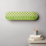 Retro Aesthetic Checkerboard Pattern Name Green Skateboard<br><div class="desc">Personalized Name Retro Esthetic Checkerboard Pattern Green and White Skateboard</div>