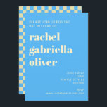 Retro Aesthetic Chequerboard Blue Bat Bar Mitzvah Invitation<br><div class="desc">Retro Aesthetic Chequerboard Pattern Blue and White Bat or Bar Mitzvah Invitation</div>