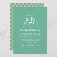 Retro Aesthetic Chequerboard Mint Baby Shower 