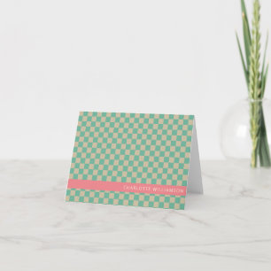 Retro Aesthetic Chequerboard Mint Personalized  Note Card