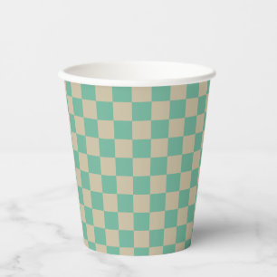 Retro Aesthetic Chequerboard Pattern Mint and Sand Paper Cups