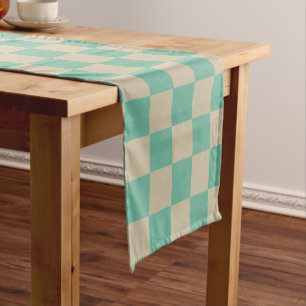 Retro Aesthetic Chequerboard Pattern Mint and Sand Short Table Runner