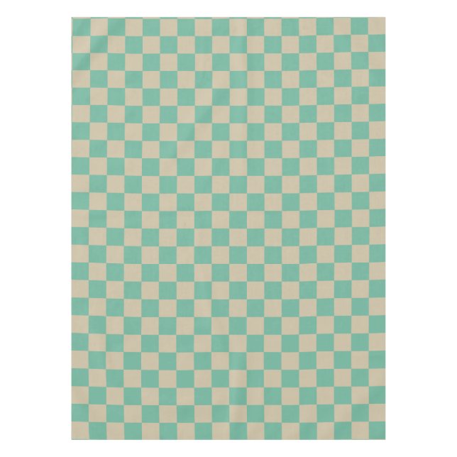 Retro Aesthetic Chequerboard Pattern Mint and Sand Tablecloth (Front)