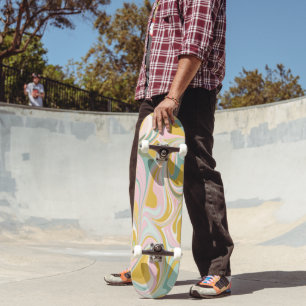Retro Aesthetic Groovy Abstract Pastel Marble Fun Skateboard