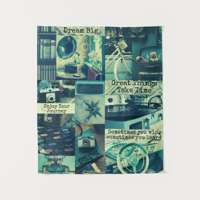 Retro Aesthetic Mood Board Collage Custom Quotes Tapestry (Front)