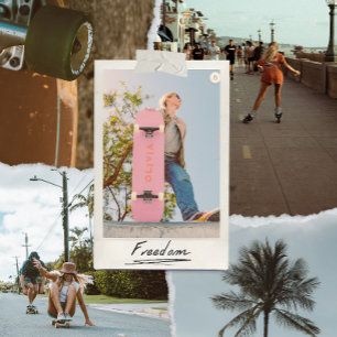 retro aesthetic trendy pink and red skateboard