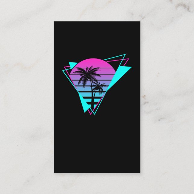 Retro Aesthetic Vaporwave Geometric Palm Trees Business Card (Front)