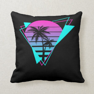 Retro Aesthetic Vaporwave Geometric Palm Trees Throw Pillow