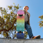 Retro Aesthetic Vibrant Rainbow Shapes Pattern Skateboard<br><div class="desc">Ride with colour and confidence on this rainbow diamond gradient skateboard deck. Featuring a smooth blend of hues from soft pink and peach to vibrant greens, blues, and purples, the layered diamond pattern adds a bold geometric twist. Ideal for skaters who love expressive, artsy, or pride-inspired gear that stands out...</div>