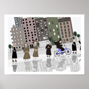 Rétro affiche catholique d'art de nonnes et de