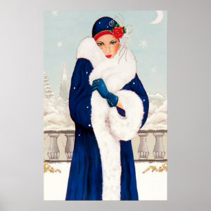 Rétro affiche vintage de dame d'art déco de Noël