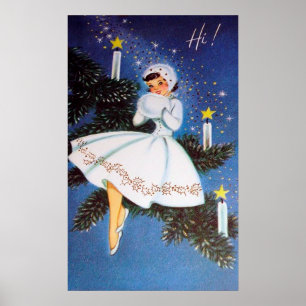 Rétro affiche vintage de dame de Holliday de Noël