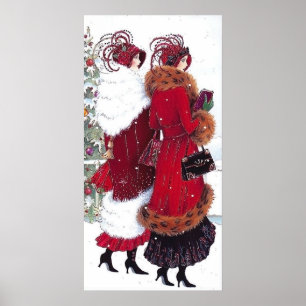 Rétro affiche vintage de dames de Noël d'art dé