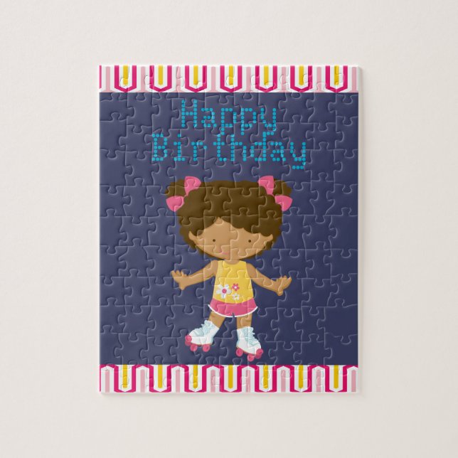 Retro African American Roller Skating Birthday Jigsaw Puzzle (Vertical)