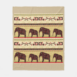 Retro african print with elephants fleece blanket
