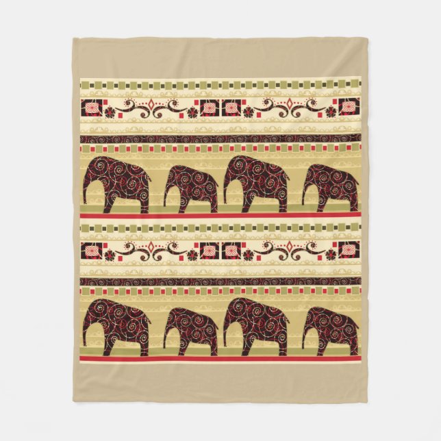 Retro african print with elephants fleece blanket (Front)