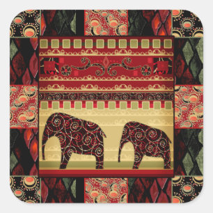 Retro african print with elephants square sticker