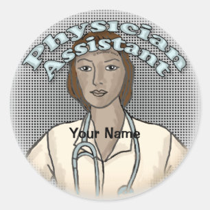 Retro Afro Female Physician Assistant custom name Classic Round Sticker