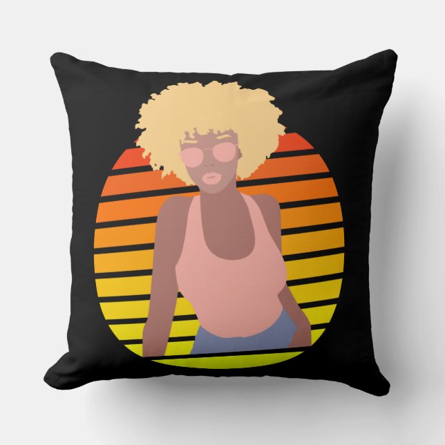 RETRO AFRO QUEEN - AFRO AMERICAN QUEEN  THROW PILLOW (Front)