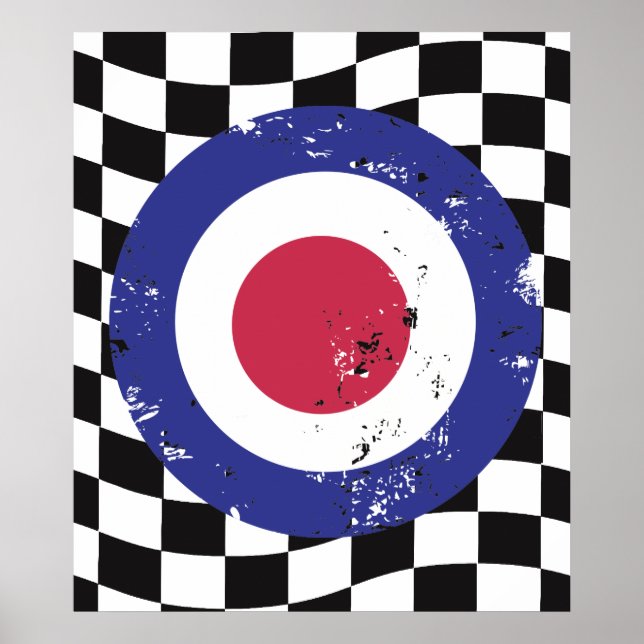 Retro aged mod target on check background poster (Front)
