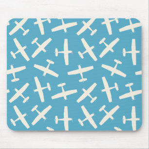 Retro Aircraft Plain Pattern Blue Mouse Pad