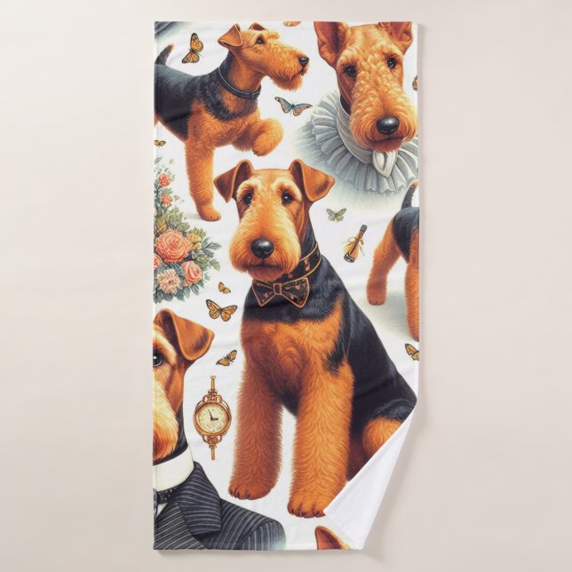 Retro Airedale Terrier Seamless Bath Towel (Bath Towel)