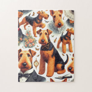 Retro Airedale Terrier Seamless Jigsaw Puzzle