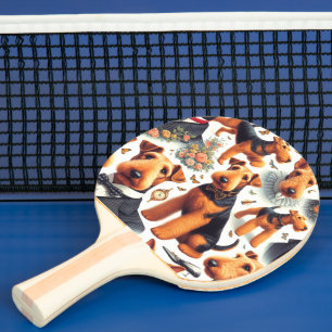 Retro Airedale Terrier Seamless Ping Pong Paddle