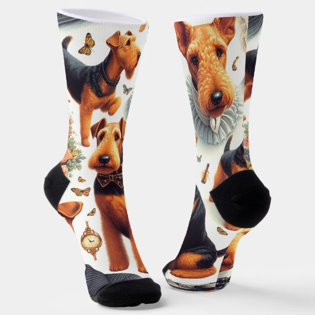 Retro Airedale Terrier Seamless Socks (Angled)