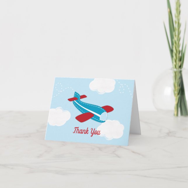 Retro Airplane Aviator Baby Shower Thank You Card (Front)
