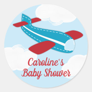 Retro Airplane Baby Shower Classic Round Sticker