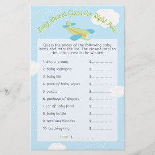 Retro Airplane Baby Shower Guess Right Price Game
