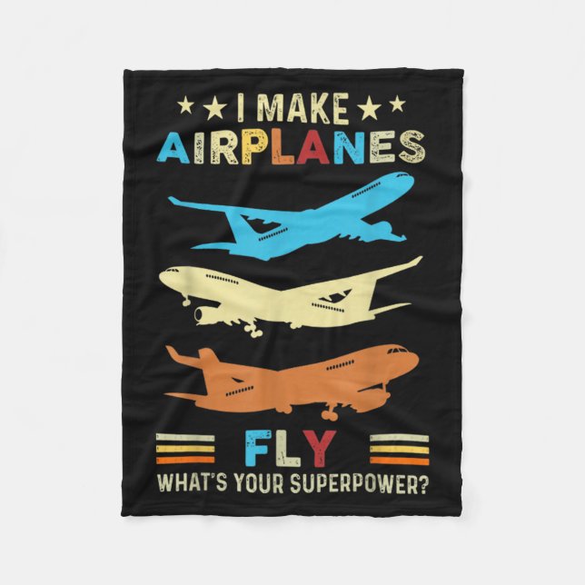 Retro Airplane Heartbeat Lot Flying Cool Aviator  Fleece Blanket (Front)