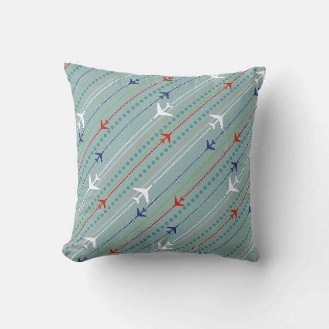 Retro Airplane Pattern Button Throw Pillow (Front)
