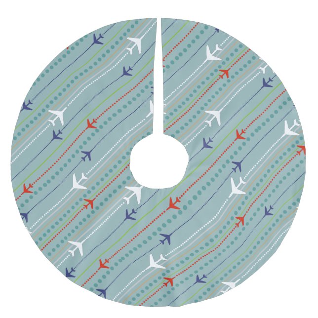 Retro Airplane Pattern Christmas Tree Skirt (Front)