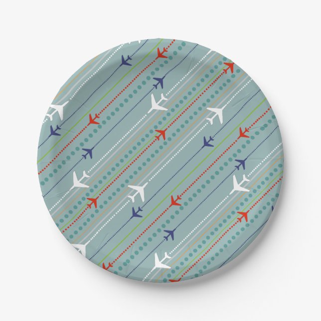 Retro Airplane Pattern Paper Plates (Front)