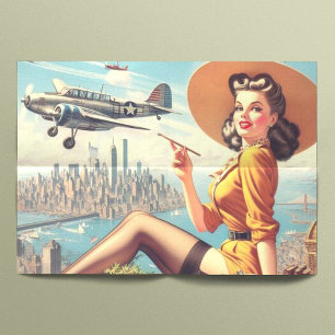 Retro Airplane Pin-up Illustration Tissue Paper