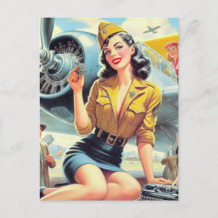 Retro Airplane Pin-up Postcard