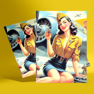 Retro Airplane Pin-up Postcard