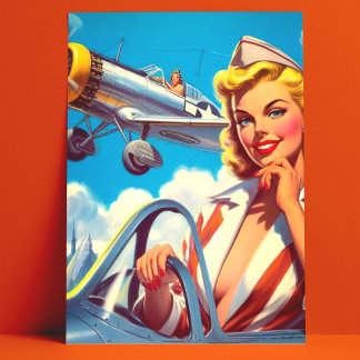 Retro Airplane Pin-up Postcard