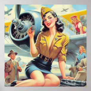 Retro Airplane Pin-up Poster