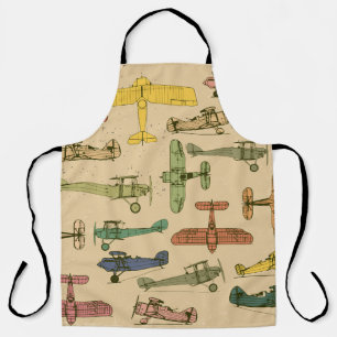 Retro Airplanes: Cracked Vintage Pattern. Apron
