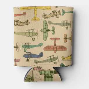 Retro Airplanes: Cracked Vintage Pattern. Can Cooler
