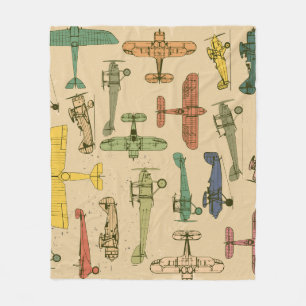 Retro Airplanes: Cracked Vintage Pattern. Fleece Blanket