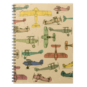 Retro Airplanes: Cracked Vintage Pattern. Notebook