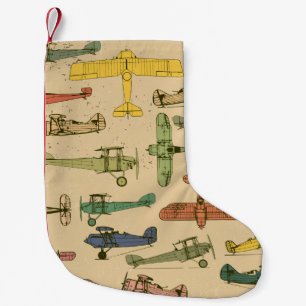 Retro Airplanes: Cracked Vintage Pattern. Small Christmas Stocking