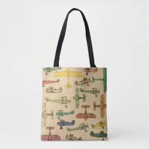 Retro Airplanes: Cracked Vintage Pattern. Tote Bag