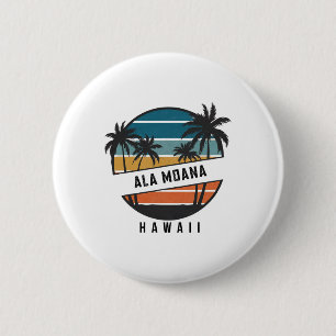 Retro Ala Moana Beach Hawaii Surfboard Surfing  2 Inch Round Button