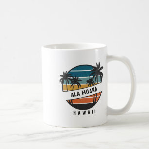 Retro Ala Moana Beach Hawaii Surfboard Surfing Coffee Mug