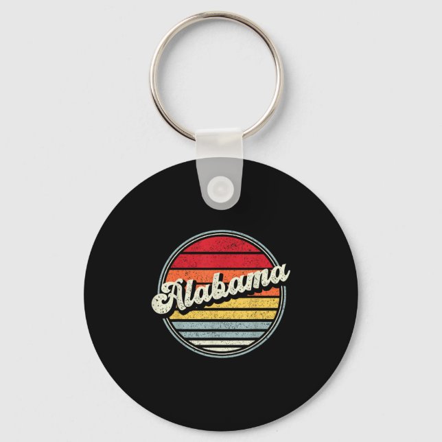 Retro Alabama Home State Cool 70s Style Sunset Men Keychain (Front)